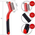 Lavaxon Wire Brush Set 3Pcs - Nylon/Brass/Stainless Steel Bristles with Curved Handle Grip for Rust, Dirt & Paint Scrubbing with Deep Cleaning – 7 Inches (Red)