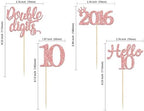 Gyufise 24 Pack Rose Gold Glitter Happy 10th Birthday Cupcake Toppers 10 Ten Hello 10 Double Dights Since 2015 Cupcake Picks for 10th Birthday Party Decorations