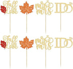 Gyufise 24Pcs Fall in Love Cupcake Toppers Glitter Maple Leaf Cupcake Picks Mr Mrs Diamond I Do Cupcake Decorations for Autumn Wedding Engagement Bridal Shower Theme Party Cake Decorations Supplies