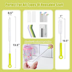 Bottle Cleaning Brush Set - Long Handle Bottle Cleaner for Washing Narrow Neck Beer Bottles, Sports Water Bottles with Straw Brush, Kettle Spout/Lid Cleaner Brushes