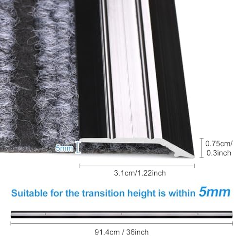3-Pack Metal Carpet Floor Transition Strips, 36in Carpet to Tile Floor Edging Trim Strip, Aluminum Threshold Strip Suitable for Threshold Height Less Than 5mm (Black)