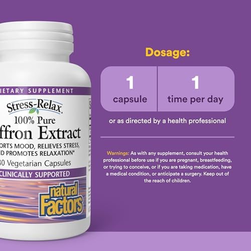 Natural Factors 100% Pure Saffron Extract - Supports Restful Sleep & Calm Outlook - Natural Herbal Supplement for Relaxation Support - 30 Vegetarian Capsules (30 Servings)