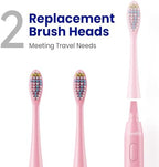 7AM2M Sonic Electric Toothbrush for Adults & Kids, with Travel Case&2 Brush Heads, Battery Powered Sonic Toothbrush, Compact Design for Daily/Travel Use-Pink