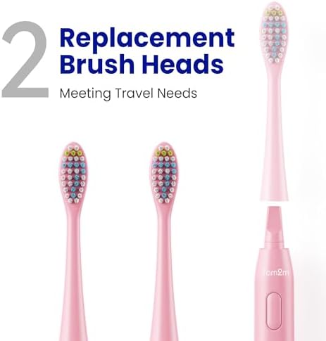 7AM2M Sonic Electric Toothbrush for Adults & Kids, with Travel Case&2 Brush Heads, Battery Powered Sonic Toothbrush, Compact Design for Daily/Travel Use-Pink