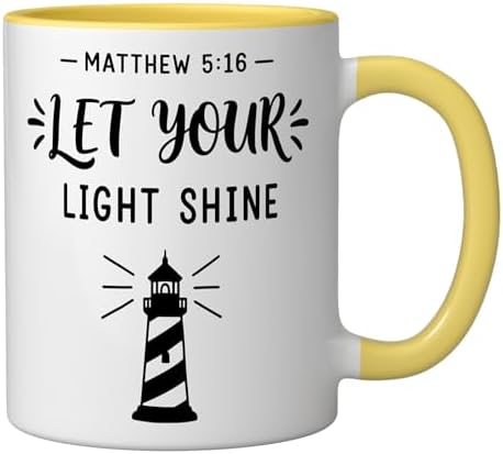 Matthew 5:16 Let Your Light Shine Ceramic Mug, Yellow/White