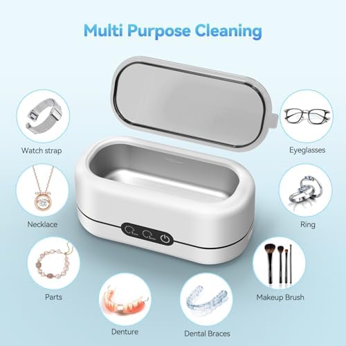 Ultrasonic Jewelry Cleaner, 48KHz Ultrasonic Cleaner Machine for Jewelry, Eyeglasses, Rings, Watch Strap, Dentures-Dual Cleaning Modes, 304 Stainless Steel Tank