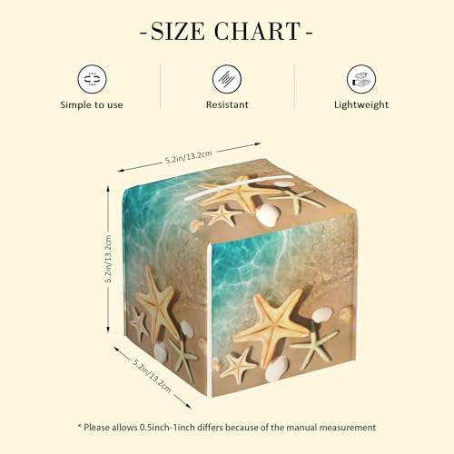 Beach Theme Tissue Box Holder Seashell Starfish Print Tissue Box Cover Square Leather Tissue Holder Organizer Portable Decorative Facial Paper Case for Home Office Bathroom Vanity Countertop