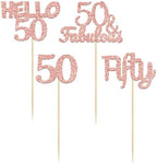 Gyufise 24Pcs Rose Gold Glitter 50th Birthday Cupcake Toppers 50 & fabulous Cake Decorations Hello 50 Fifty Cupcake Picks 50th Birthday Cake Decorations Supplies