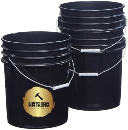 5 Gallon Food Grade Plastic Bucket, Open Head Pail with Handle, 12-3/8 in Diameter x 14-3/4 in Height (Black, 1 Pack)