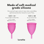 Lunette Menstrual Cup Reusable BPA Free Period Cup with 12-Hour Leak Free Comfort - Soft 100% Medical-Grade Silicone - Eco-Friendly Pad & Tampon Alternative – Vegan - Made in Finland - Size 1 Pink