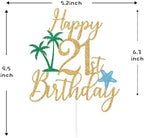 Gold Glitter Happy 21st Birthday Cake Topper, Summer Beach 21st Birthday Cake Décor, Hawaiian Aloha Weekends Party Decorations Supplies