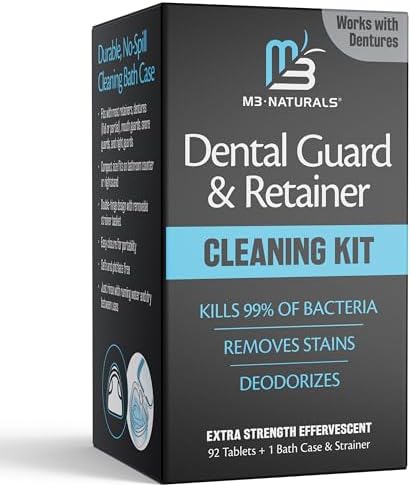 Retainer Cleaner and Soak Container, No-Mess Cleaning Tablets with Universal Denture Bath Case and Strainer, Multipurpose, for Mouth Guard Stains, Odor, and Plaque (92 Tablets + 1 Bath) by M3