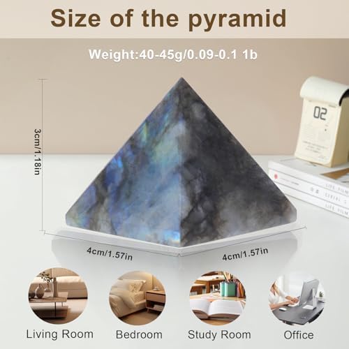 Natural Labradorite Healing Crystal Pyramid Sculpture Sacred Geometry Energy Generator for Meditation Spiritual Growth Chakra Balancing Feng Shui Home Office Decor Handcrafted Quartz Manifestation