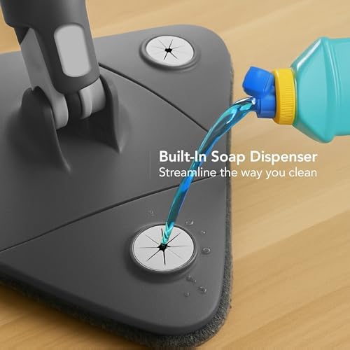 OVENTE Wall Cleaner Mop with 50" Adjustable Handle, Squeegee, Reusable and Easy to Clean Microfiber Pad, 360° Triangular Cleaning Tool Duster for Painted Walls/Baseboard/Window/Floor, Grey CTM311GY
