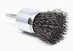 Benchmark Abrasives 1" Crimped Wire End Brush for Cleaning Derusting Paint Removal Deburring, Cast Iron, Steel, Nickel, 1/4" Shank for Die Grinder Rotary Tools (5 Pack) - Carbon Steel