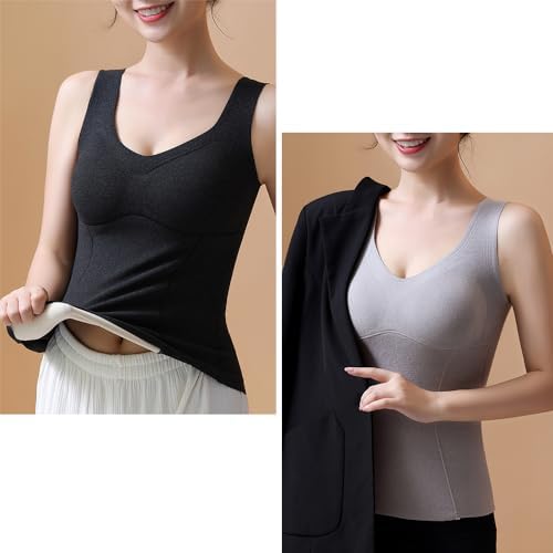 2pcsTourmaline Self-Heating Ion Winter,Womens Sculpting Fleece Thermal Built-in Bra Underwear Vest