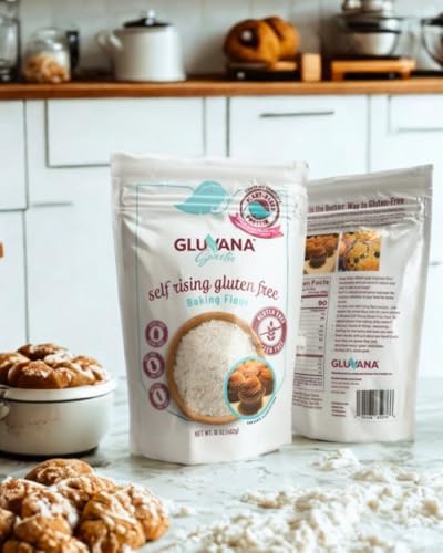 Gluvana Self-Rising Gluten-Free Baking Flour, 1 to 1 Swap for Self-Rising Wheat Flour, Nut-Free, Soy-Free & Dairy-Free, GFCO Certified, Kosher Flour, For Sweet Breads, Muffins, Cookies & More, 16 oz