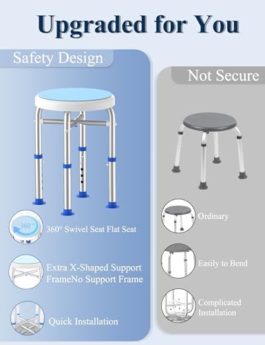 Swivel Shower Stool for Inside Shower, 360° Rotating Shower Seat with Heavy-Duty Support Up to 300lb, Adjustable & Non-Slip Chair for Senior Elderly Disabled Pregnant
