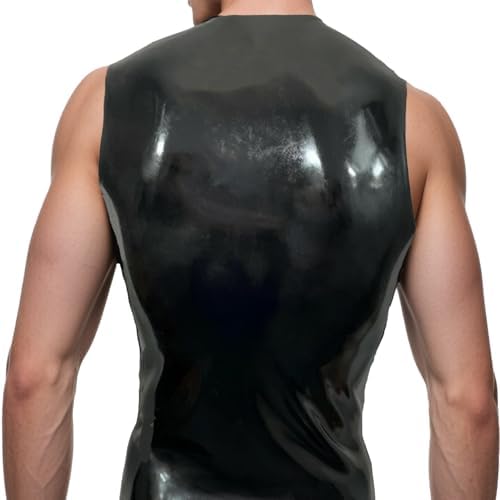 Latex Rubber T-Shirt Tank Crew Neck Front Zip for Men,Latex Top Handmade Theme Club Cosplay Costumes