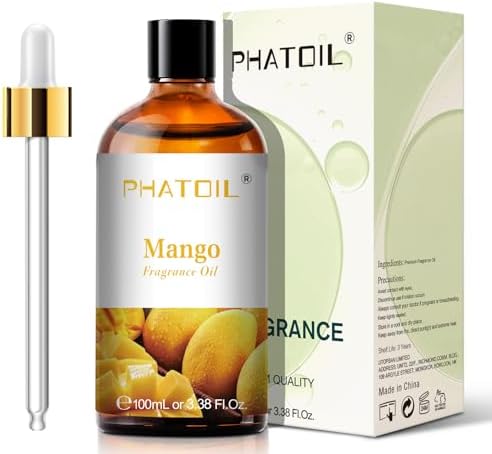 PHATOIL 3.38FL.OZ Mango Fragrance Oils for Aromatherapy, Essential Oils for Diffusers for Home, Perfect for Diffuser, Yoga, Skin Care, DIY Candle and Soap Making - 100ml