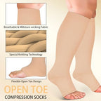 4 Pairs Open Toe Plus Size Compression Socks for Women and Men Wide Calf Extra Large for Circulation Support