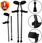 in-Motion Forearm Crutches | Spring Assist Crutches for Adults | Walking Crutch with Ergonomic Handle | Articulating Tips | Size Short (4'2" - 5'5") | Lightweight & Durable | Charcoal | 350lb Capacity