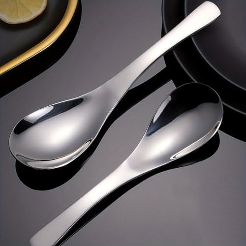 Generic 6-Piece Stainless Steel Soup Spoons, 6.5 Inch Heavy Duty Thick Short Handle Ramen Spoons for Soup Cereals