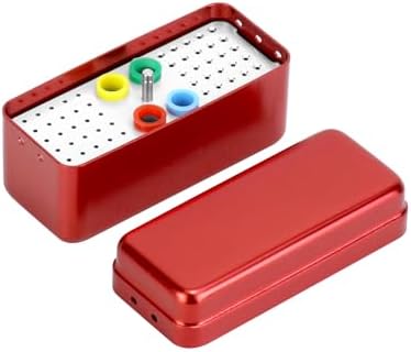 QWORK 60 Holes Disinfection Bur Blocks, 2 Set of Aluminum Sterilizing Storage Case Bur Holder, Dental Autoclavable Burs Organizer, Accommodates Needle Management Racks, Red