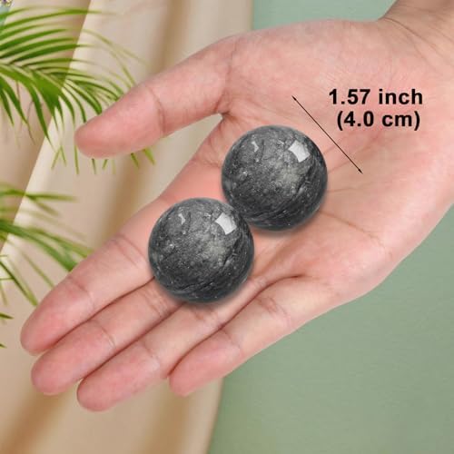 Traditional Chinese Baoding Balls, Marble Health Exercise Stress Relief Balls, Dark Grey, 2-Piece Set (Dark Grey, Medium-1.57")