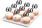 Sotpot 30 Pack Happy 60th Cupcake Toppers 60 Birthday Cake Decorations for 60th Birthday Wedding Anniversary Party Supplies Black Glitter