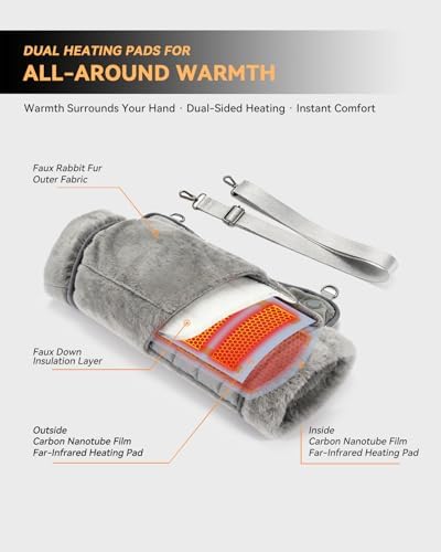 Rechargeable Hand Warmer Pouch with Far Infrared Heating Technology, Electric Heated Muff for Men & Women, Safe and Soft Fleece Hand Warmer with Cuffed Openings, Long Battery Life & Warming Comfort