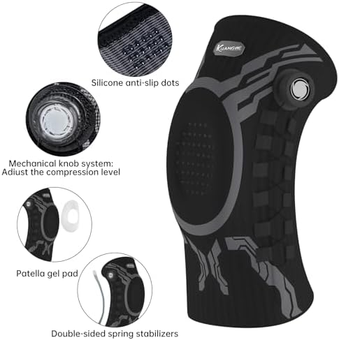 Kuangmi Smart Knee Brace with Adjustable Compression Knob, Micro-Adjustable Support for Perfect Fit, Pain Relief from Arthritis, Meniscus Tear, 2 Pack, B-XL