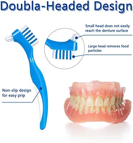 Denture Cleaner Box and Brush Set - 2 Pack Denture Bath Case with Basket + 2 Pack Denture Brushes, Portable Denture Retainer Storage Box, False Teeth Brushes for Oral Care