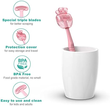 Mspan Tongue Scraper Cleaner Brush: Tongue Care Cleaning Scrubber with Plastic Travel Case Cover for Adults kids - Clean Oral Bad Breath Pink White 2 Pack