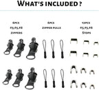 Universal Zipper Repair Kit - 3-Size Double-Sided Zippers Slider Replacement with Zipper Pull for Jackets, Luggage, Backpacks & Outdoor Gear | No-Sew Installation