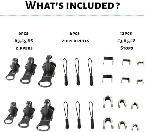 Universal Zipper Repair Kit - 3-Size Double-Sided Zippers Slider Replacement with Zipper Pull for Jackets, Luggage, Backpacks & Outdoor Gear | No-Sew Installation