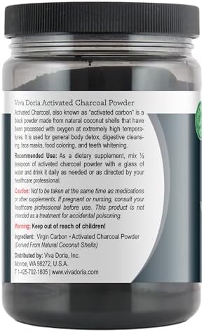 Viva Doria Virgin Activated Charcoal Powder, Coconut Shell Derived, Food Grade, 16 Oz