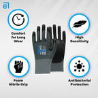 SanFoam Foam Nitrile Work Gloves, Safety Grip Gloves, Breathable Durable, Grey Liner, Sizes 6-11, 10 Pairs