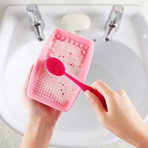2PCS Brush Cleaning Palette,Handheld Silicone Brush Scrubber Brush Cleaning PadReusable Scrubber to Clean All of Your Ink Blending Brushes with Ease Portable Washing Tool (4 x 5 7/8inch Purple)