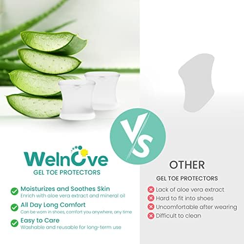 Welnove Upgraded Gel Toe Separators – 12-Pack Aloe Vera Extract Infused Silicone Toe Spacers for Straightening Overlapping Toes, Bunions, Calluses – Bunion Corrector for Men and Women
