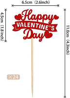 Rsstarxi 24 Pack Happy Valentine's Day Cupcake Toppers Red Glitter Sweet Love Cupcake Food Picks Valentine Cupcake Topper for Happy Valentine's Day Birthday Party Cake Decorations Supplies