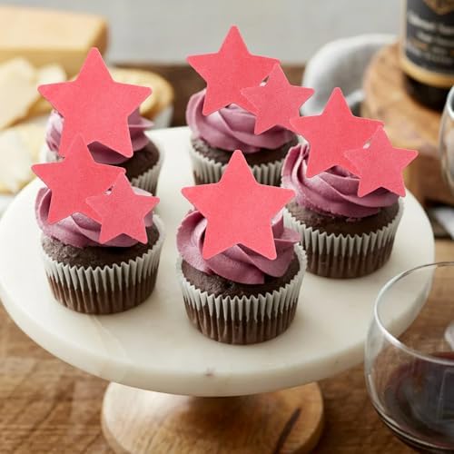60 PCS Edible Star Cupcake Toppers Edible Stars Cake Decorations Wafer Paper Twinkle Star Cake Toppers Baby Shower Cupcake Picks for Wedding Engagement Bridal Shower Birthday Party Supplies Pink