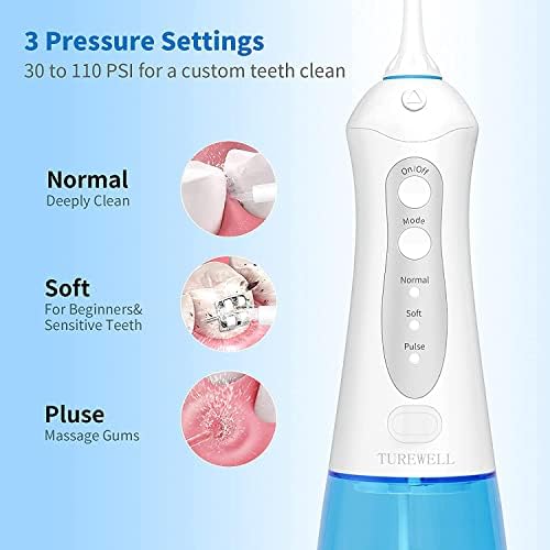 Water Dental Flosser Cordless, Portable and Rechargeable Water Teeth Pick with 3 Modes 4 Jet Tips, 300 ML IPX7 Waterproof Dental Flosser