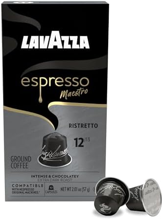 Lavazza Espresso Maestro Ristretto Aluminum Capsules Compatible with Nespresso* Original Machines, Dark Espresso Roast, Arabica and Robusta Blend (60 Capsules)