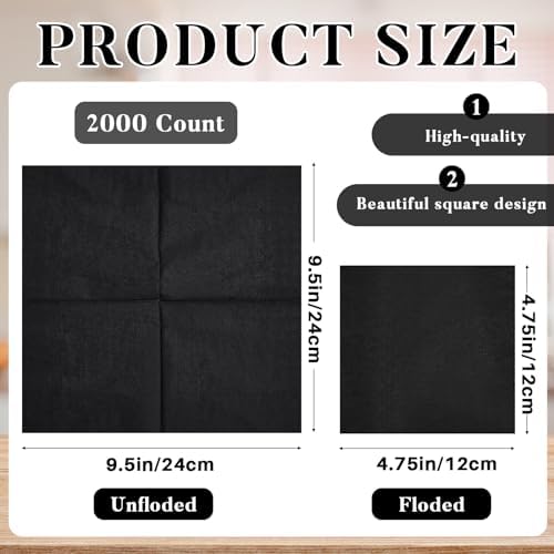Fulmoon 2000 Pack Cocktail Beverage Napkins Bulk - 2 Ply 9.5''x9.5''Disposable Paper Napkins, Elegant for Wedding Bar Party Birthday Dinner Lunch Holiday Restaurant Event(Black,2000 Count)