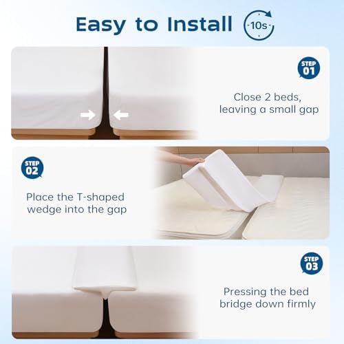 ENITYA 12" Wide Split King Gap Filler for Adjustable Bed, Fits 0–3″ Gap, Bed Bridge Twin XL to King Converter, Mattress Connector with Removable Cover, Suit for Guest/Hotel/Family Room, Easy Install