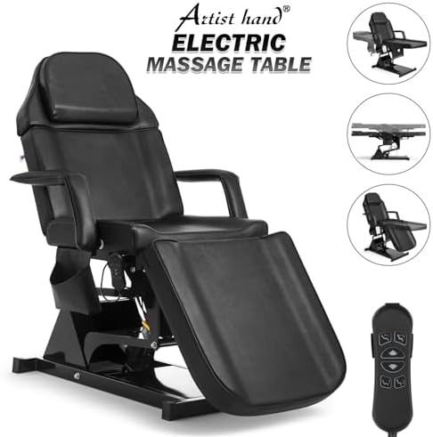 Artist hand Facial Bed for Esthetician Massage Table Beauty Bed Medical Aesthetic Tattoo Chair with 3 Motor Electrical Adjustments,Black