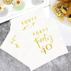 40Pcs White and Gold 40th Birthday Cocktail Napkins,40th Birthday Decorations Napkins for Women and Men,40th Birthday Party Tableware Paper Beverage Napkins