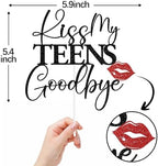 Black Glitter Kiss My Teens Goodbye Cake Topper, Good Bye My Teen Years, Funny 20th Birthday Party Decorations Supplies for Girls Women