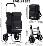 Lightweight Shopping Cart with Wheels, Foldable Grocery Trolley for Supermarket & Teachers, Rolling Utility Crate with Insulated Cooler, Adjustable Handle, 110 lbs